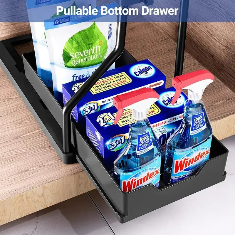 Organisateur Sous-Évier Coulissant 2 Niveaux – Cuisine & Salle de Bain