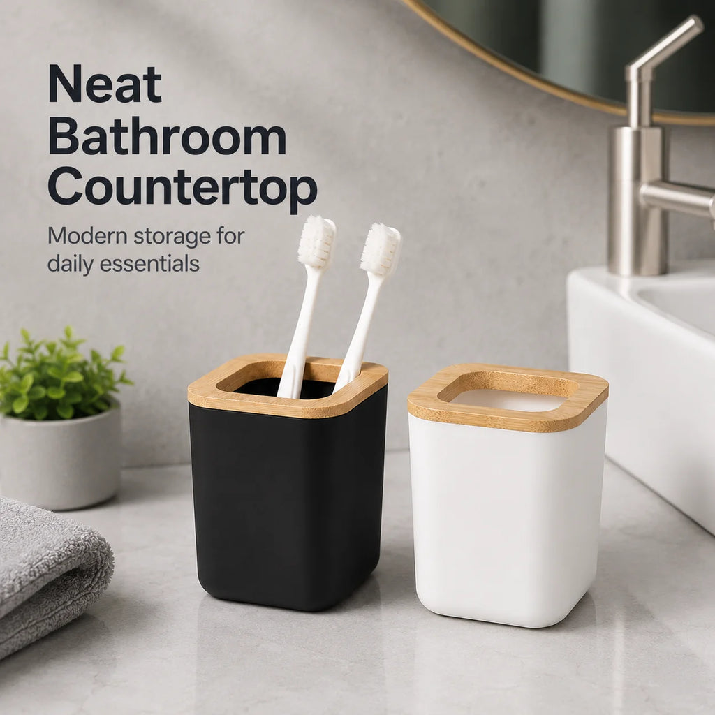Porte-Brosses & Organisateur de Comptoir en Bambou – Salle de Bain Éco-Design