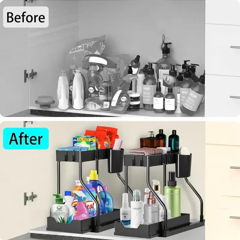 Organisateur Sous-Évier Coulissant 2 Niveaux – Cuisine & Salle de Bain