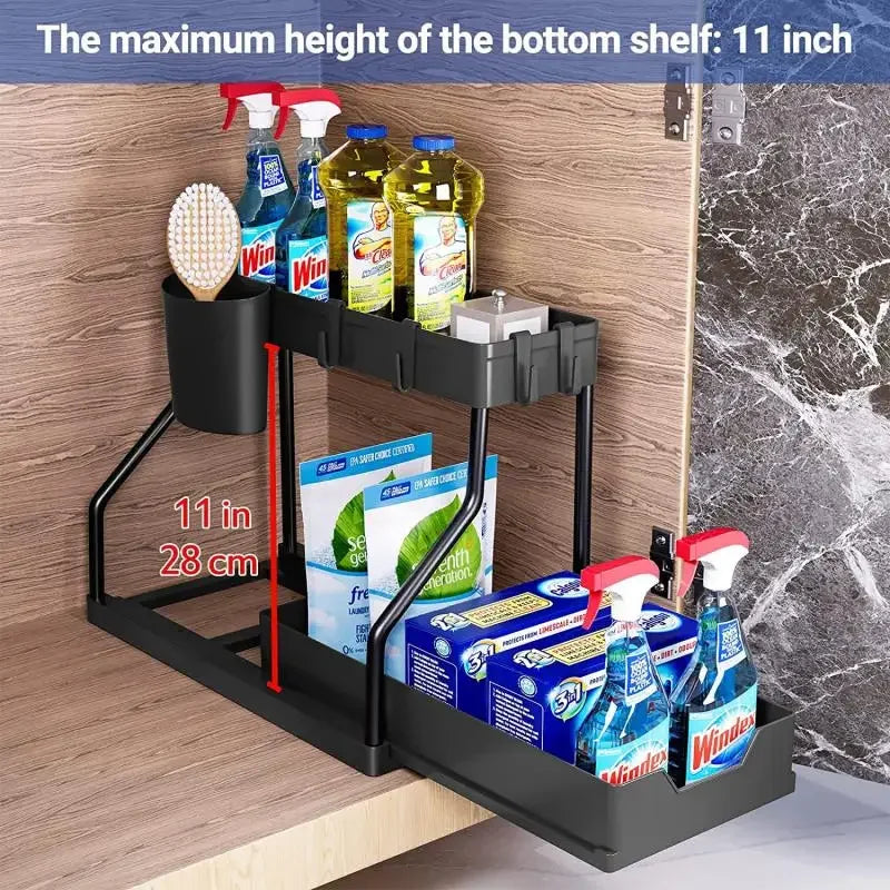 Organisateur Sous-Évier Coulissant 2 Niveaux – Cuisine & Salle de Bain
