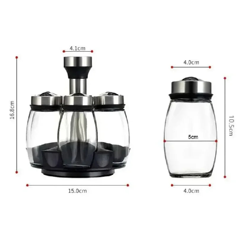 Set 7 Bocaux À Épices en Verre avec Tourniquet – Sel, Poivre & Condiments