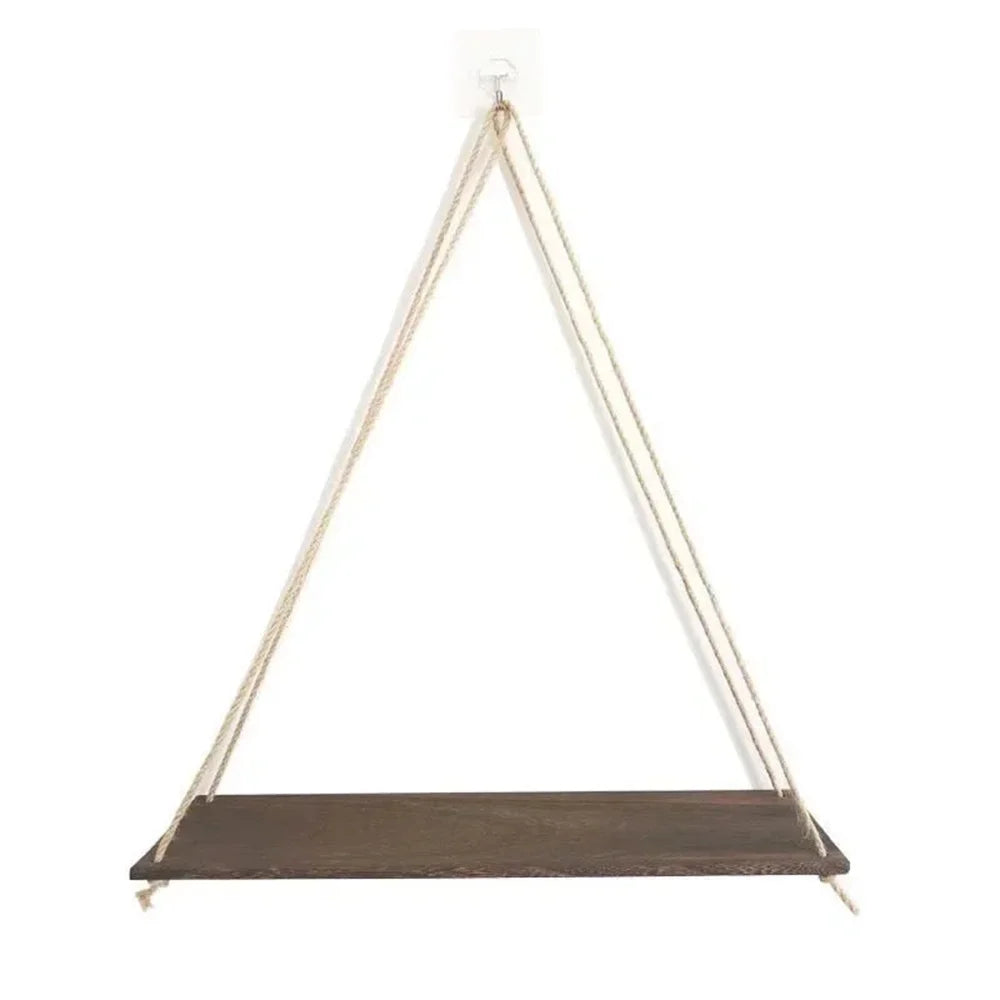 Étagère Suspendue en Bois & Corde de Chanvre – Support Plantes Murale