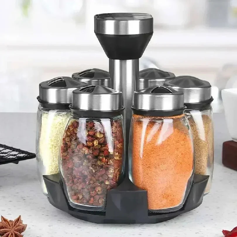 Set 7 Bocaux À Épices en Verre avec Tourniquet – Sel, Poivre & Condiments