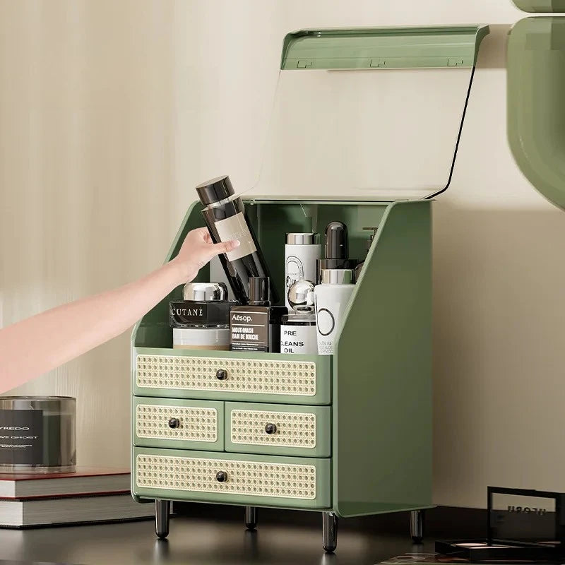Organisateur Maquillage Acrylique 6 Tiroirs avec Miroir – Rangement Cosmétique Anti-Poussière