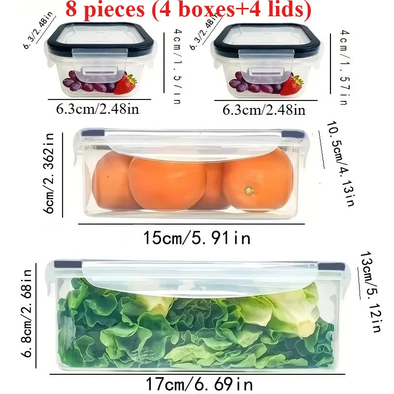 Boîtes Hermétiques Frigo – Lot de 8 (4 Boîtes + 4 Couvercles)