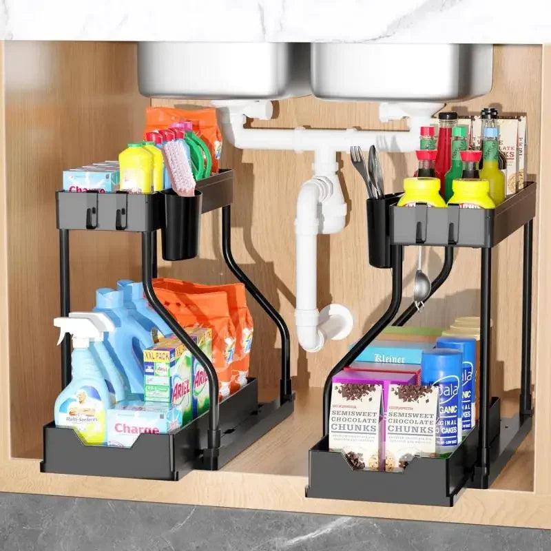 Organisateur Sous-Évier Coulissant 2 Niveaux – Cuisine & Salle de Bain