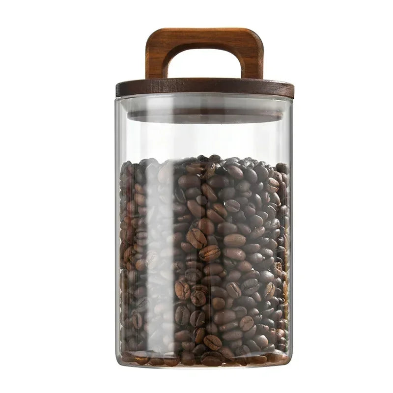 Bocaux en Verre Hermétiques Couvercle Bois – Café, Céréales & Garde-Manger