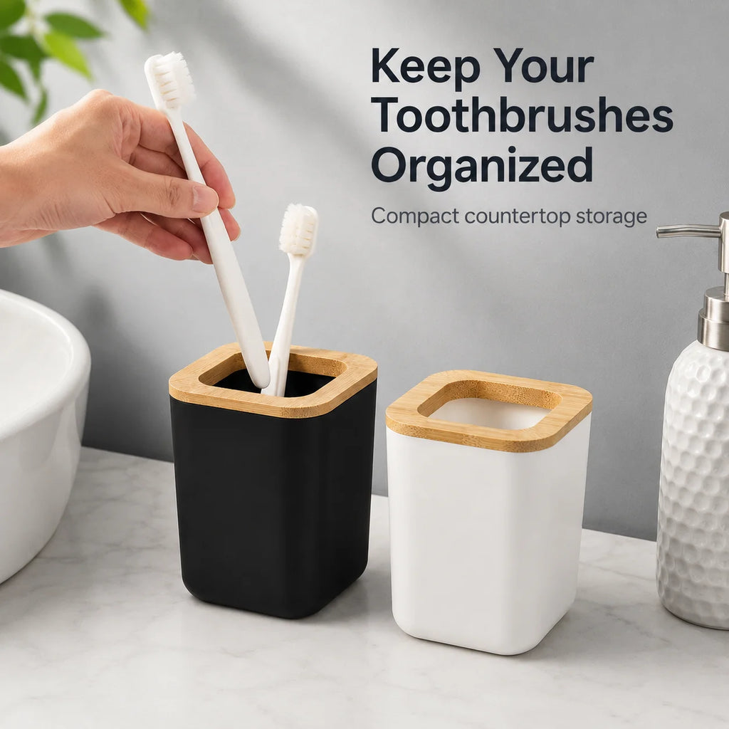 Porte-Brosses & Organisateur de Comptoir en Bambou – Salle de Bain Éco-Design