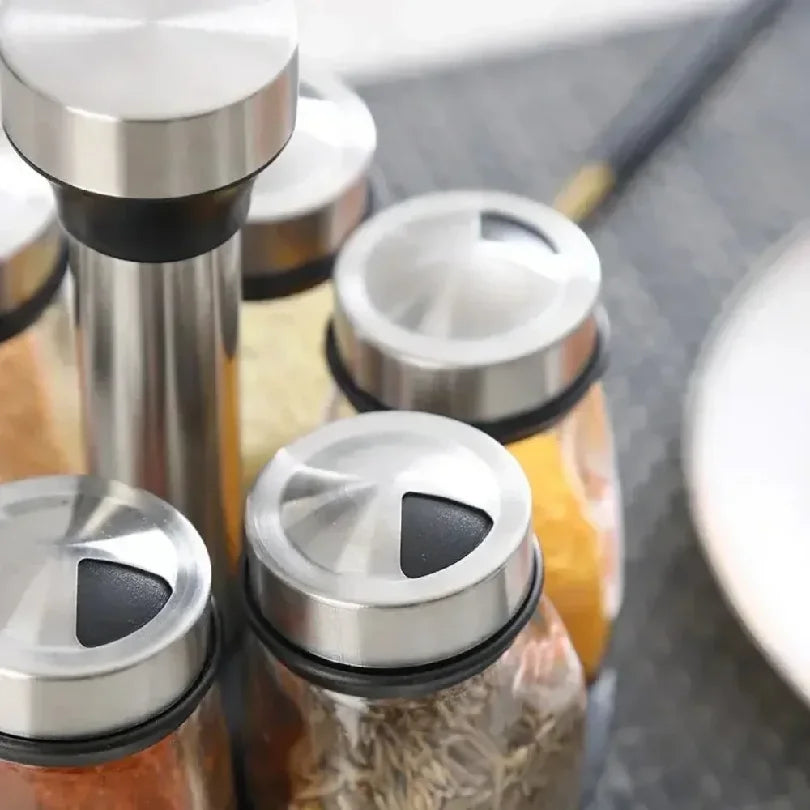 Set 7 Bocaux À Épices en Verre avec Tourniquet – Sel, Poivre & Condiments