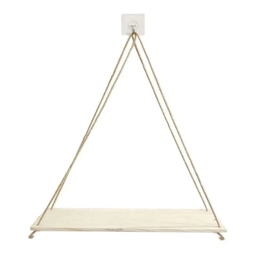 Étagère Suspendue en Bois & Corde de Chanvre – Support Plantes Murale