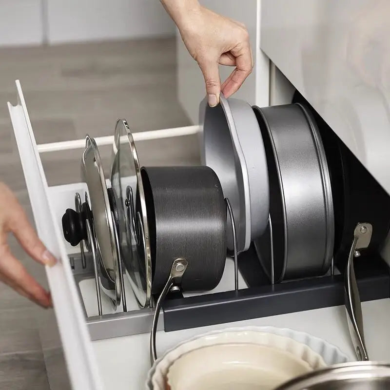 Range-Casseroles Extensible en Inox – Couvercles, Planches & Ustensiles