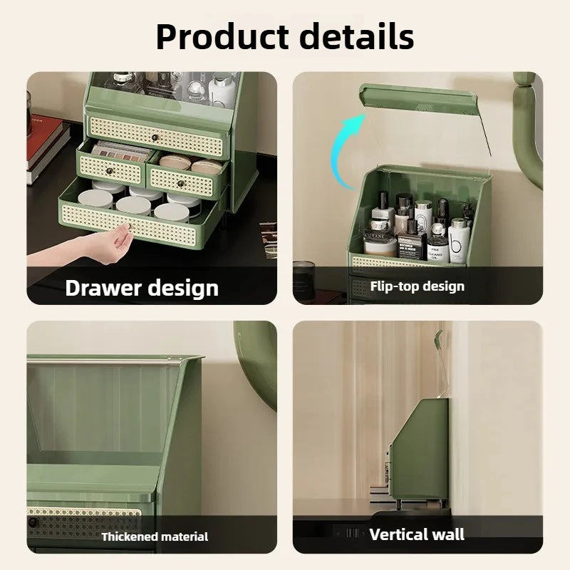 Organisateur Maquillage Acrylique 6 Tiroirs avec Miroir – Rangement Cosmétique Anti-Poussière