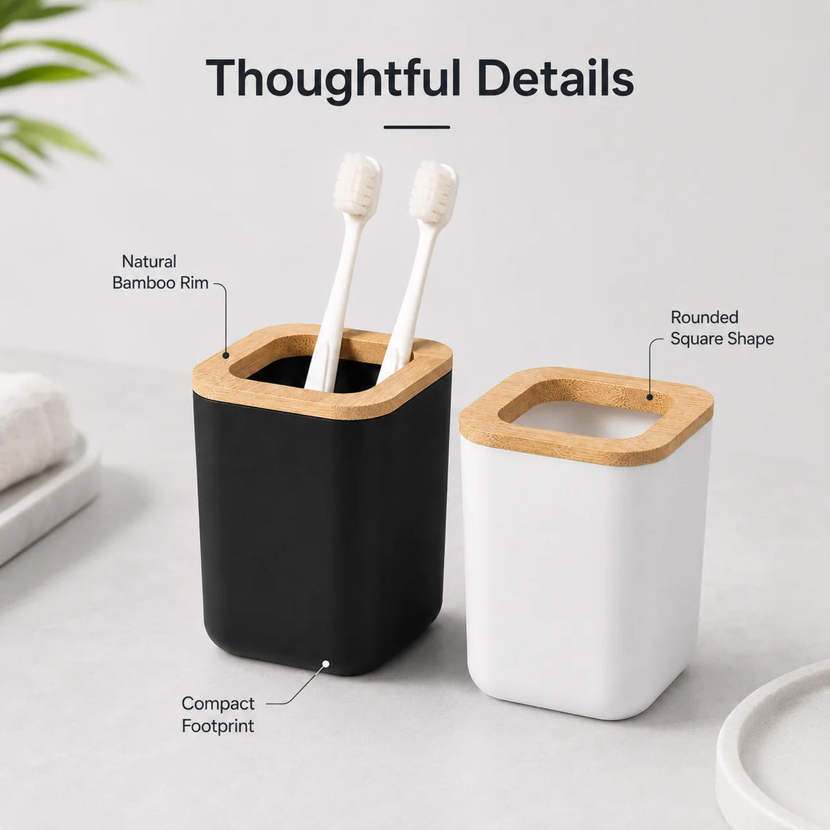 Porte-Brosses & Organisateur de Comptoir en Bambou – Salle de Bain Éco-Design