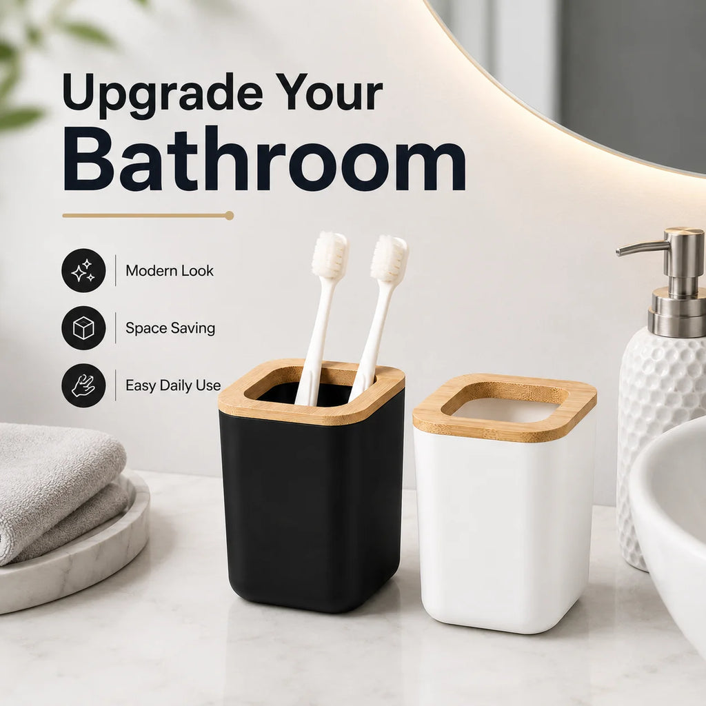 Porte-Brosses & Organisateur de Comptoir en Bambou – Salle de Bain Éco-Design
